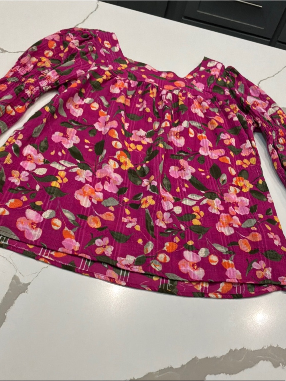 The Pioneer Woman Fuchsia Floral Off-Shoulder Blouse Large Detailed RuffleSleeve